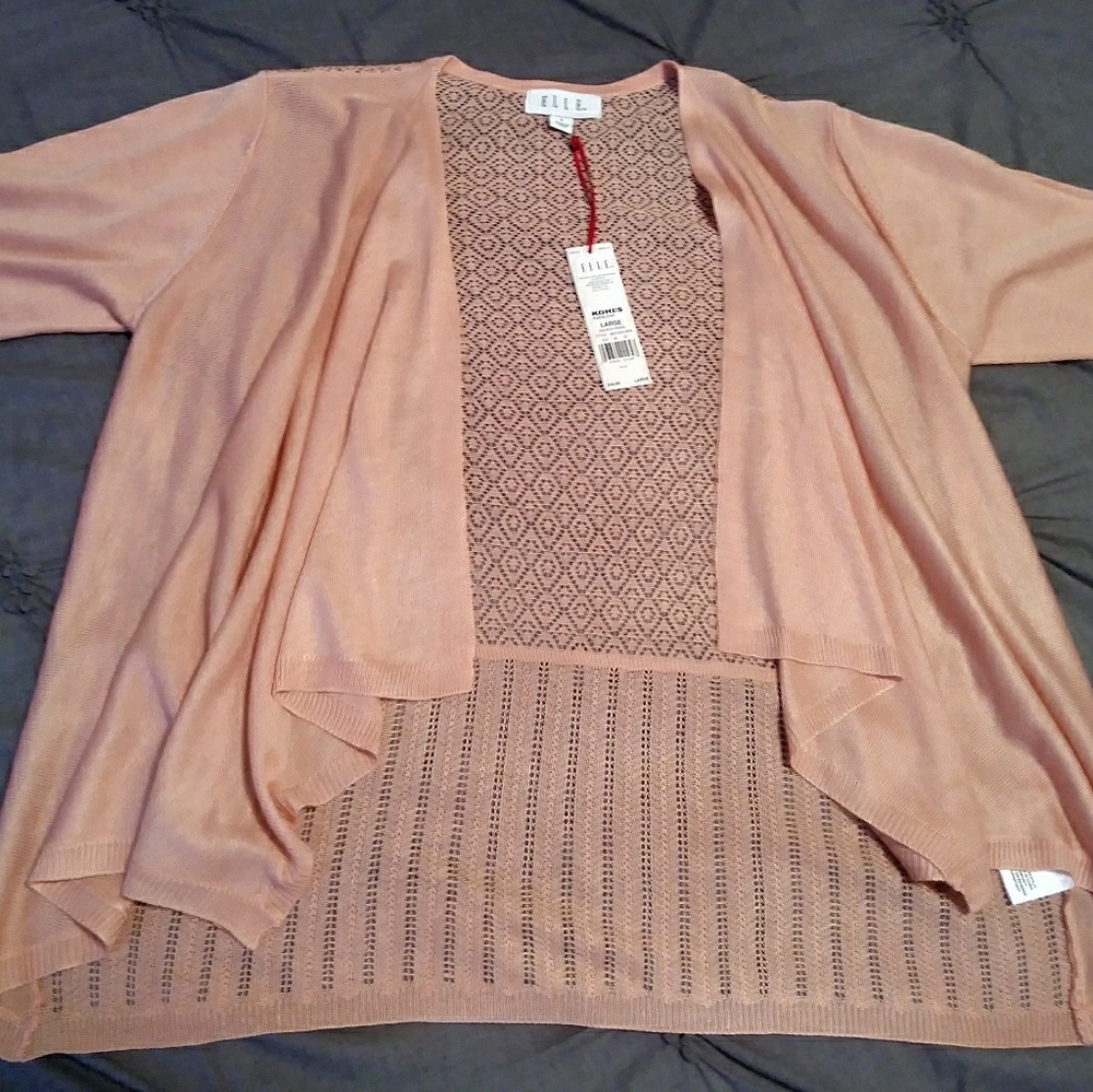 Womans Peach pearl pointelle knit cardigan